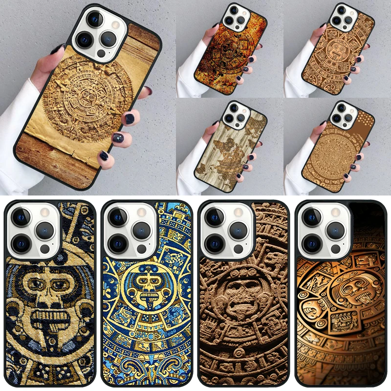 Mayan Calendar Wood Pattern Phone Case For iPhone 16 15 13 14 Pro Max 11 12 Mini Plus 2022 XR XS MAX Cover coque