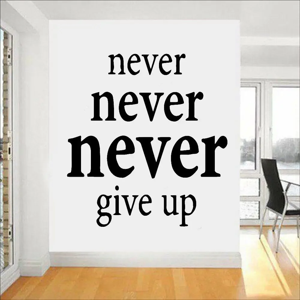 Pegatina de pared de trabajo para sala de ejercicios, entrenamiento, énfasis repetido, nunca se rindas, frases motivacionales, pegatina de vinilo autoadhesiva para pared Y482