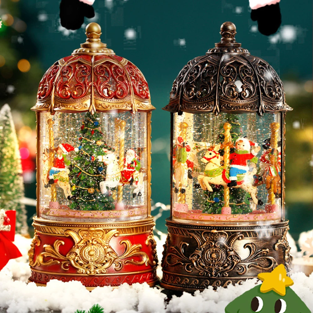 Children's Gift Christmas Carousel Elderly Tree Music Box Advanced Retro Christmas Atmosphere Plug in Battery Dual Use Navidad