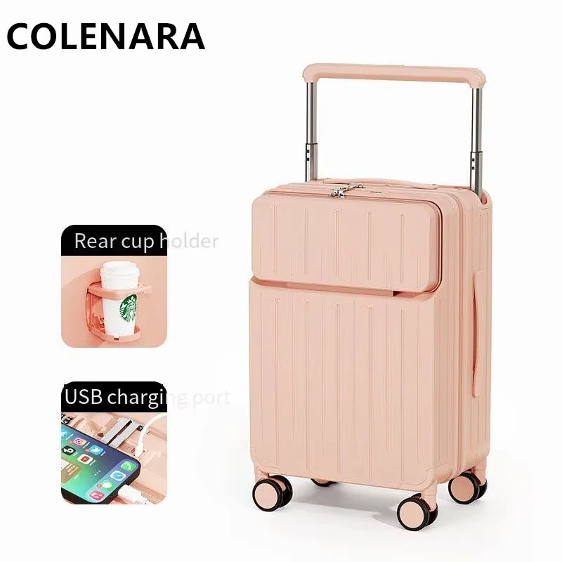 COLENARA USB Charging Luggage 20 Inch Front Opening Boarding Case ABS+PC Laptop Trolley Case 22