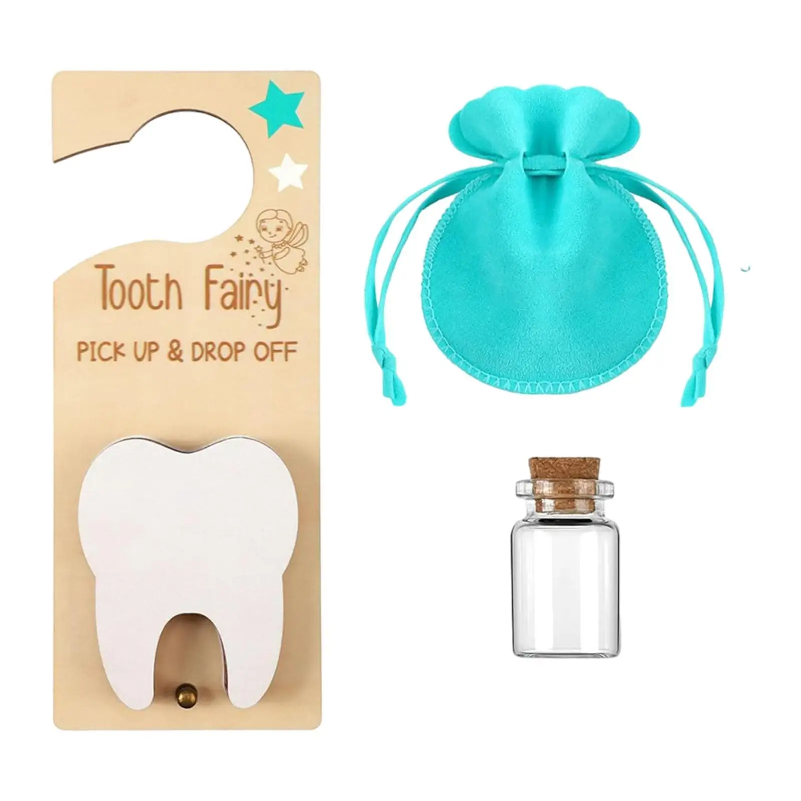 Tooth Fairy Door Hanger with Pocket Cute Wooden Tooth Fairy Holder Tooth Fairy Pick up Box for Kids Bedroom Kitchen Boys Window