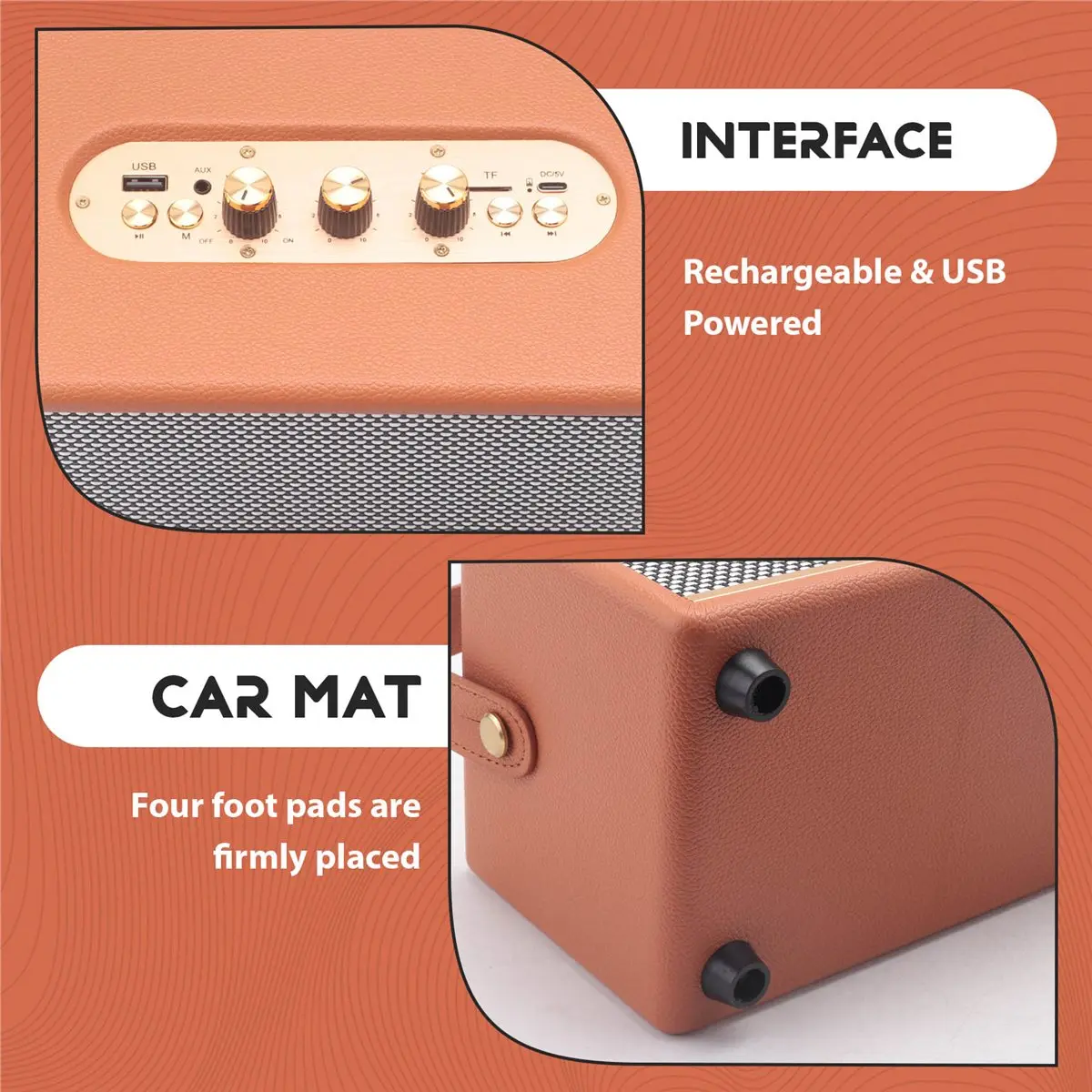 AS62 MK-321 Portable Bluetooth Speaker 20W Subwoofer with Strap USB/TF/FM Outdoor Camping Audio Orange