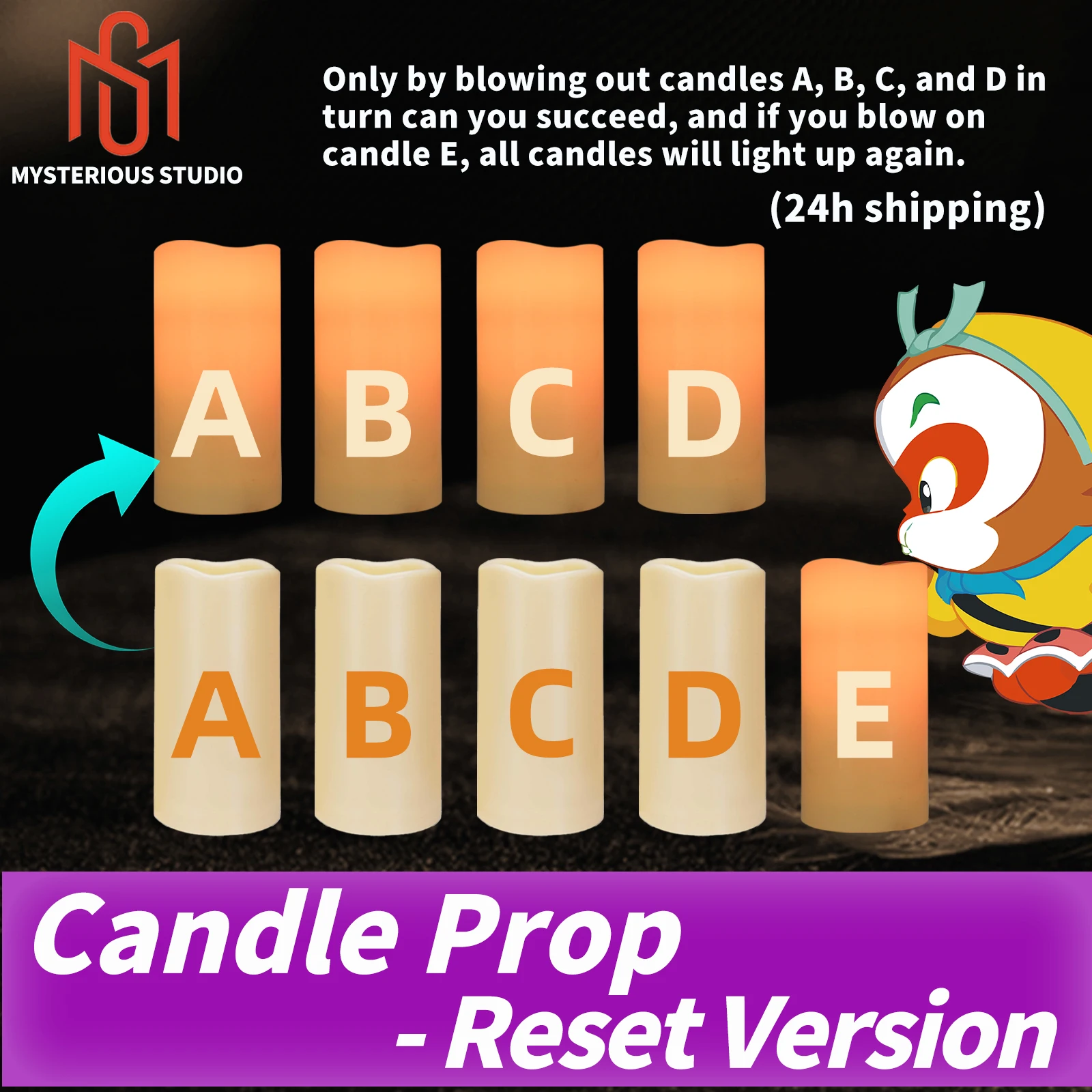 

Mystery Studio Secret Escape Room Game Mechanics Props Electronic Puzzle 1987 Big Candle Reset Version