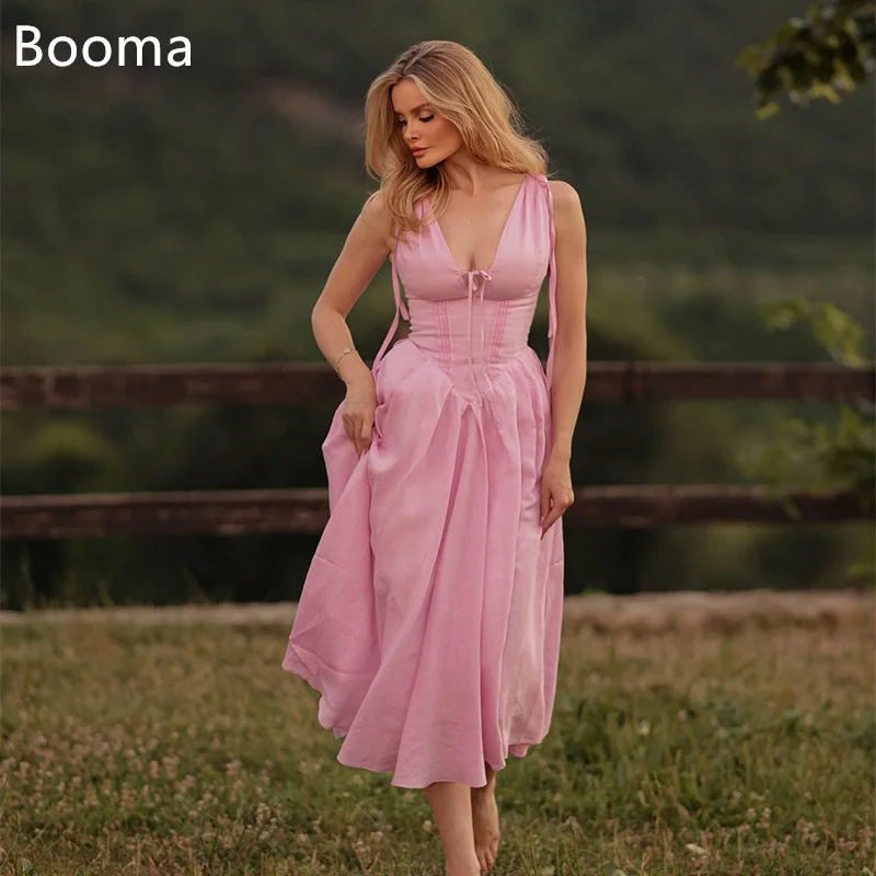 

Booma A-Line Pink Prom Dresses Formal Gowns for Women Spaghetti Strap Bow Sleeveless Evening Dress Customized 2025