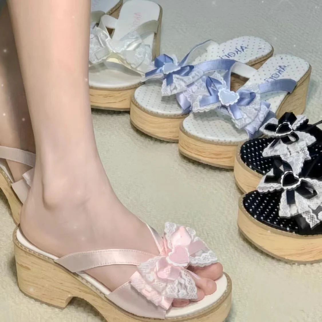 

Новинка 20%, женское кимоно с узлом на тонком каблуке, японские розовые повседневные тапочки без шнуровки для косплея, деревянные тапочки ain