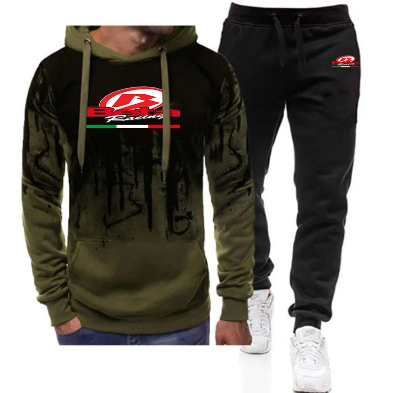 

2026 Beta Racing с принтом логотипа, мужские толстовки с длинными рукавами градиентного цвета + повседневные спортивные брюки, удобный костюм из двух предметов