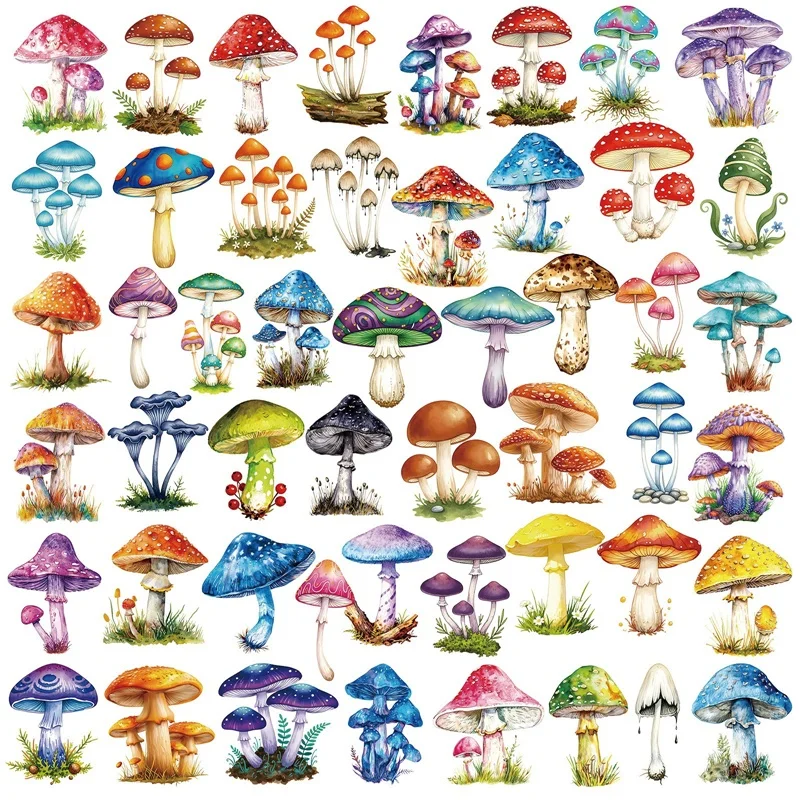 

50PCS Cartoon Mushroom Colored PET Sticker Aesthetic Decoration Scrapbooking Stationery DIY Hand Accounting Supplies for Kids