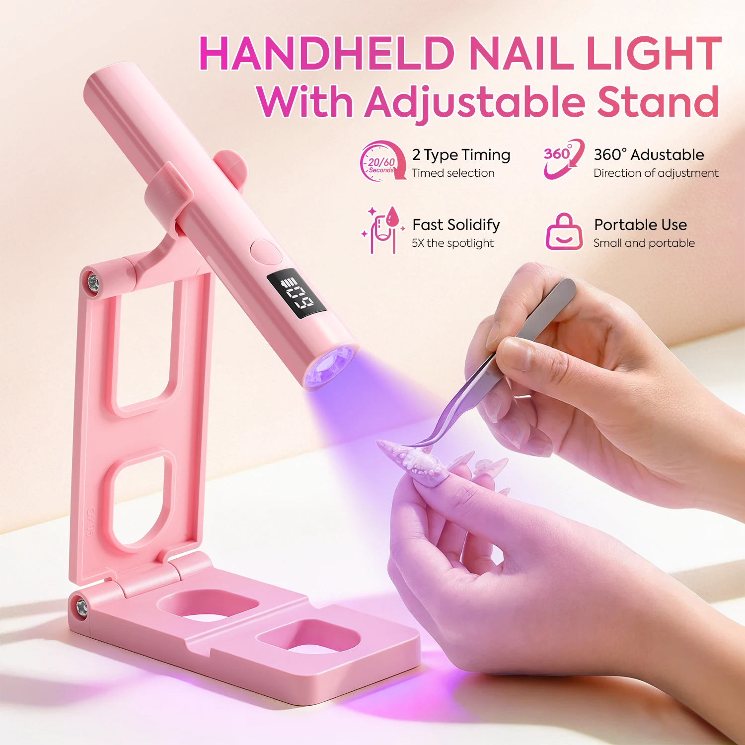 DianaBeauty Portable Handheld Nail Dryer Lamp UV/LED Nail Drying Gel Polish Rechargeable Nail Lamp With Foldable Stand Nail Tool