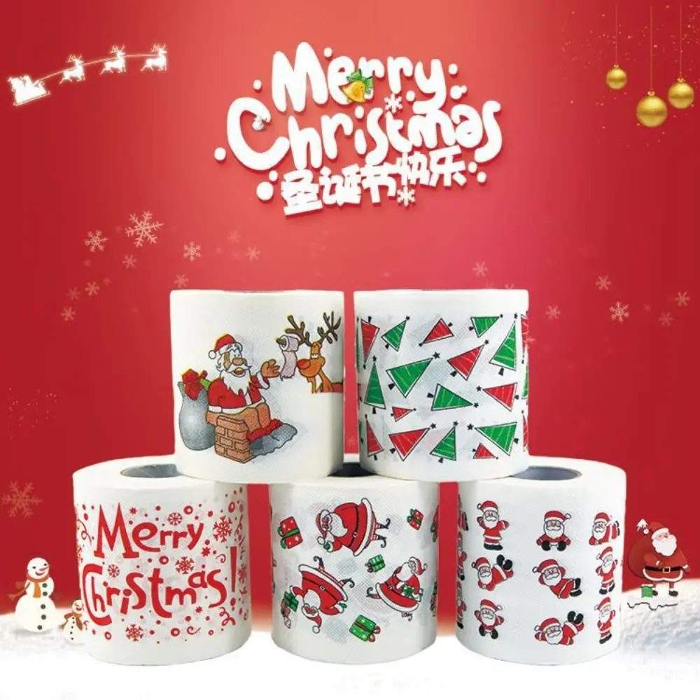 10*10cm Christmas Toilet Paper Christmas Themed Pattern Napkin Table Tissue Santa Claus Printed Decor Tissue Roll