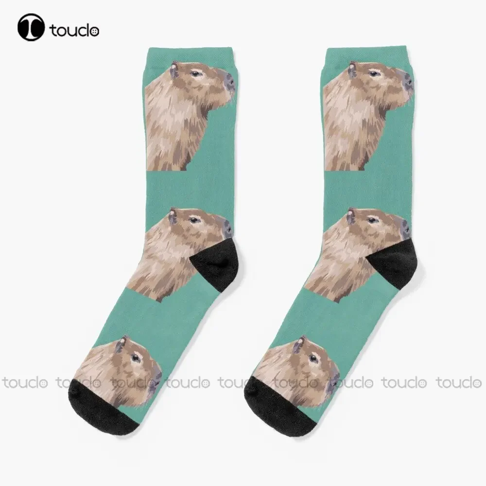 Capybara Portrait Socks Mens White Socks Personalized Custom Unisex Adult Teen Youth Socks 360° Digital Print Custom Gift