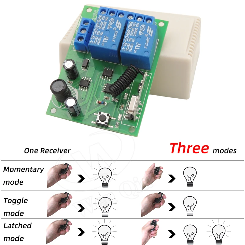 Controle remoto universal sem fio, 433mhz, dc6v 12v 24v 2ch, relé e transmissor rf, garagem remota/portão/motor/luz/eletrodomésticos