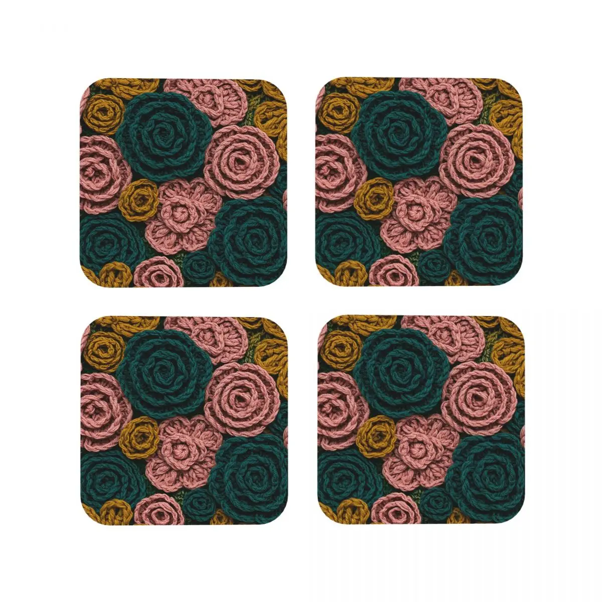 

Красочные вязаные подставки с цветами, кухонные салфетки, изоляционные коврики для чашек, кофейные коврики для декора, домашняя посуда, подушечки, набор из 4 шт.