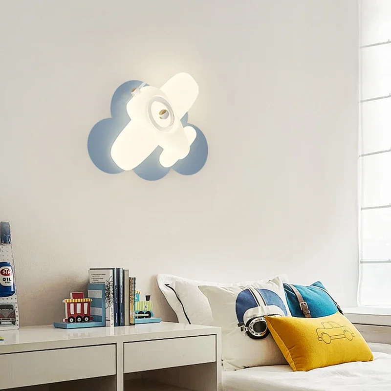 

2025 Romantic Airplane Wall Lamp Children's Room LED Wall Light 220V Kids Baby Girl Bedroom Bedside Lamps Aircraft Nursery Room