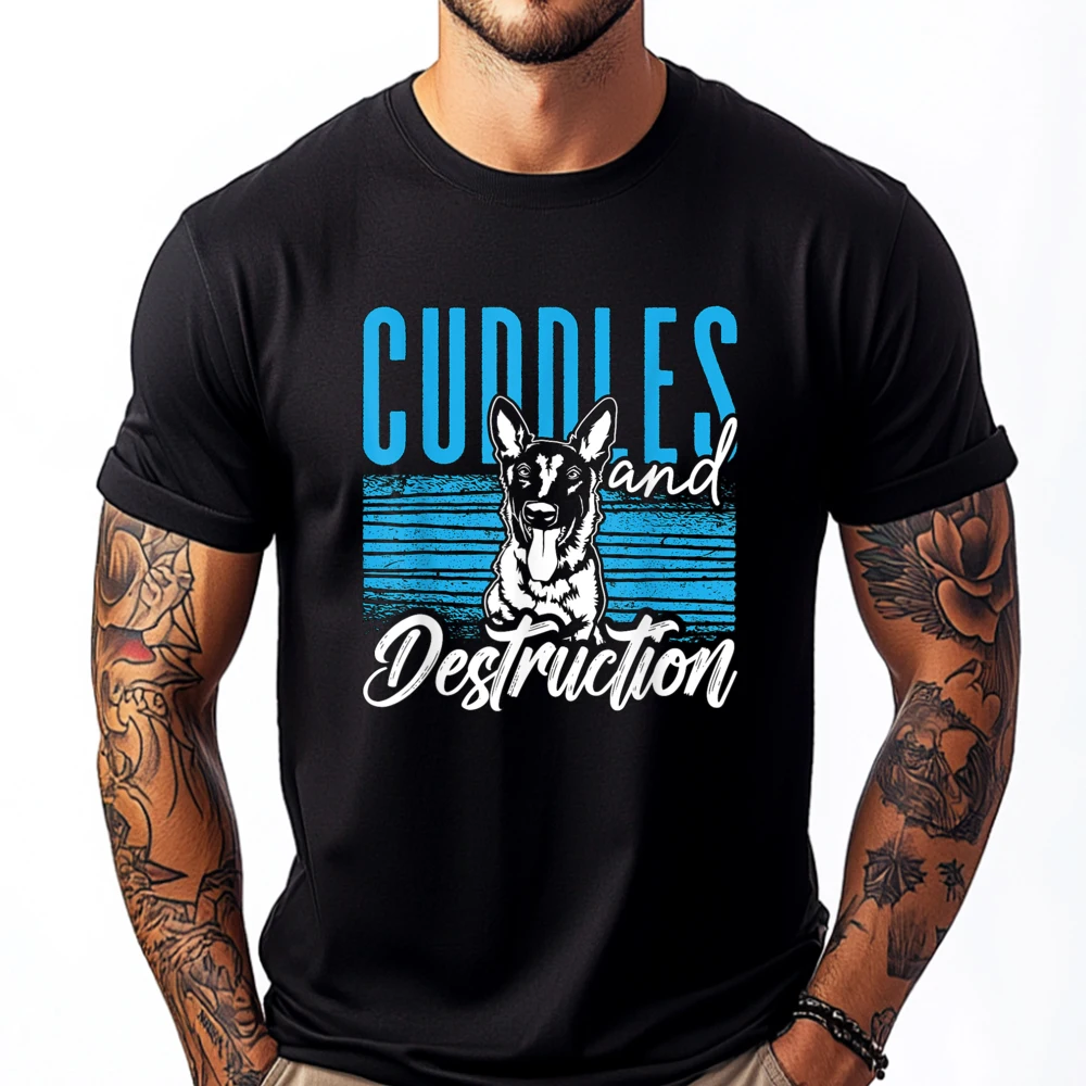 

Cuddles And Destruction Malinois Dog Lover Belgian Malinois Plain T Shirts Wholesale Men's Clothing Deals Mardi Gras