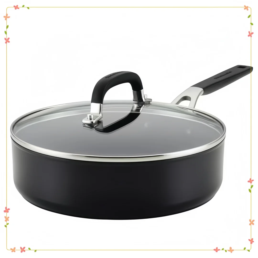 

Family Size Nonstick Pan | Even Heating Hard Anonized Sauté Pot for Daily Frying