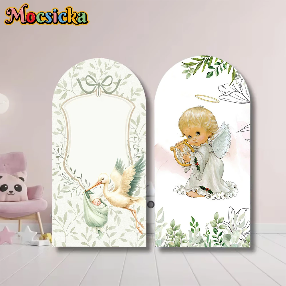 

Mocsicka Arch Backdrop Double-Sided Child Baby Shower Birthday Arched Background Angel Prayer Baptism Party Studio Shooting Prop
