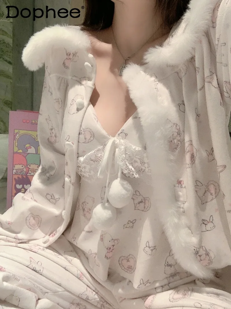 

Japanese Style Original Ins Fleece-Lined Warm Thickened 2025 New Pajamas Sweet Girl Winter Wearable Casual Homewear