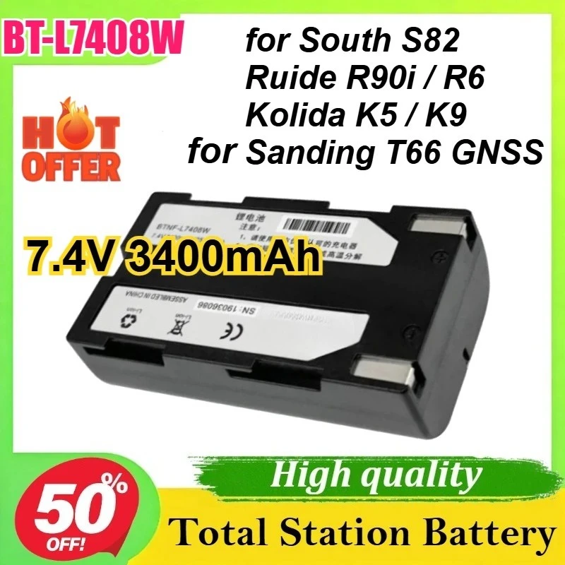 BT-L7408W 7.4V 3400mAh Battery for South S82 Ruide R90i / R6 Kolida K5 / K9 for Sanding T66 GNSS Surveying Instruments