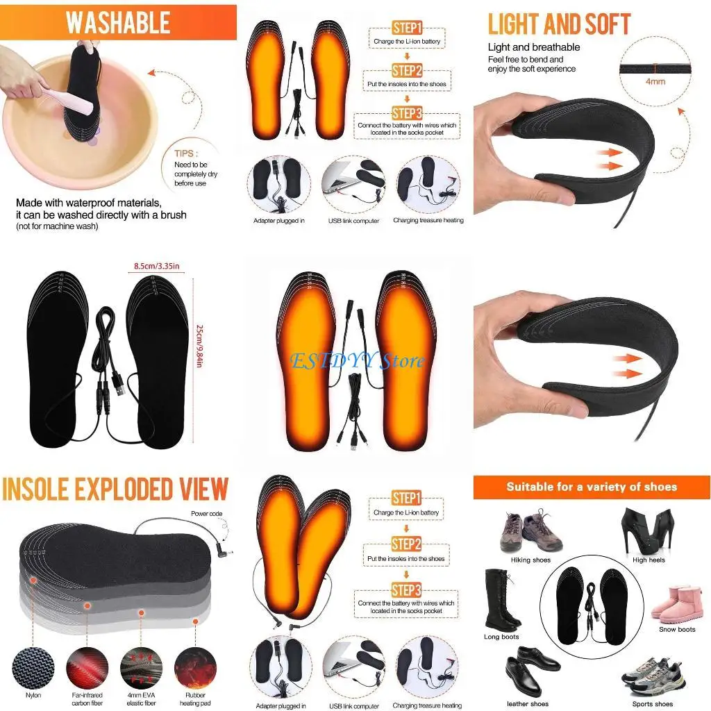 

G6DE 1 Pair USB Foot Warmers Customizable Heating Insoles Sock Mat Shoes Inserts