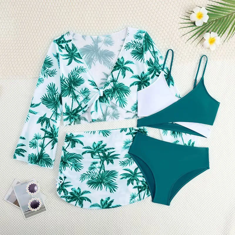 Girls Bath Suits 2026 Summer 4pcs/set Bikini Set for Kids, Multi-color Beach Bathing Suit Children Swimwear Baby Beach Clothing