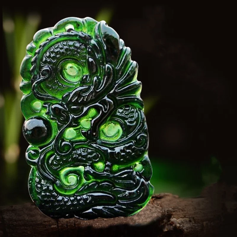 

Natural Chinese Black Ink Jade Hand Carved Zodiac Dragon Pendant Fashion Boutique Jewelry Men and Women Necklace Popular Gift