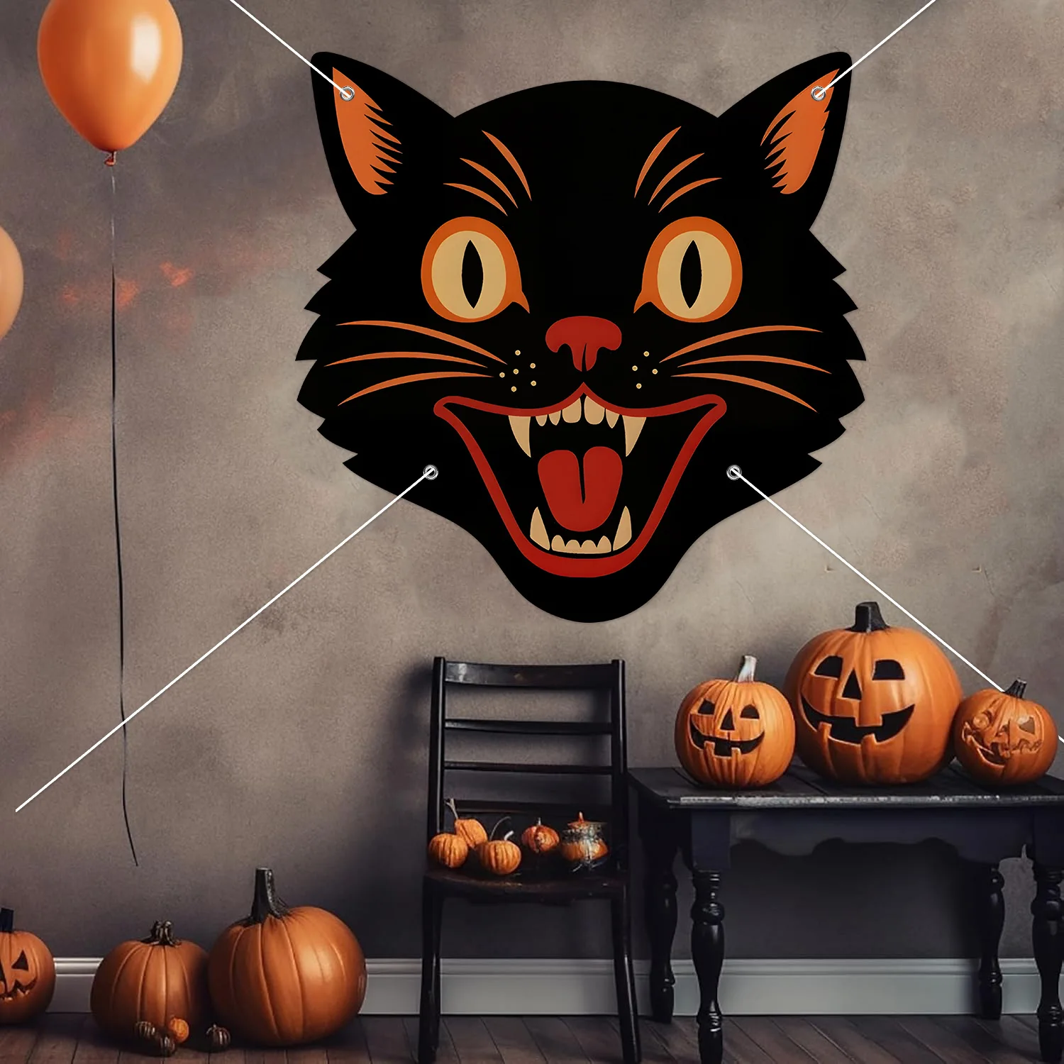 Vintage Halloween Schwarze Katze Türbanner Horror Hängendes Veranda-Schild Hintergrund für Spukhaus-Party Fotokulisse Dekoration – Detail 1