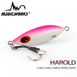 MAGIC WORKS New Metal Jig Fishing Lures 14g 20g 30g 40g 60g Slow Jigging Spoon Sea Bass Artificial Bait For Saltwater Pesca