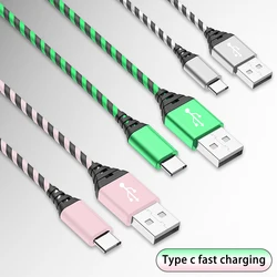 USB A To Type C Cable Date Sync 2A Fast Charging Nylon Braided Wire Charger Cable For Samsung Huawei Android Mobile Phone 1M2M3M