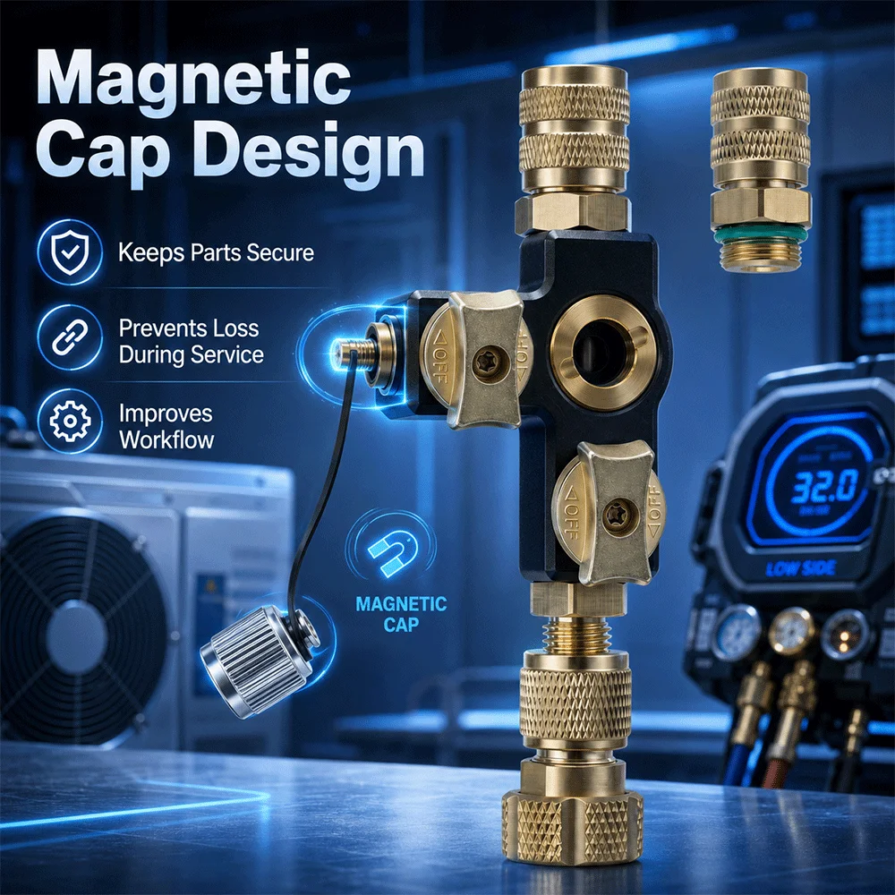 1PC Valve Core Removal Tool With Dual Valve And Sight Glass Vacuum Rated Valve Core Disassembly Tool For Air Conditioning System