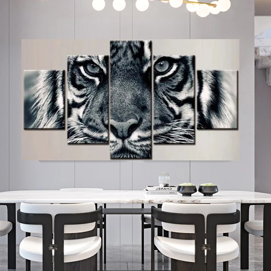 white tiger diamond embroidery stickers 5 pcs diamond painting animal 3d DIY mosaic full square round drill Multi Panel decor