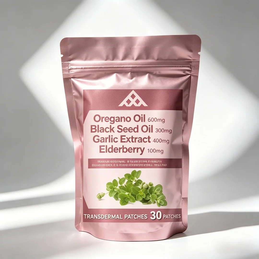 30 Patches Oregano Oil Transdermal Patches with Black Seed Oil Garlic Elderberry - Immune & Digestive Support