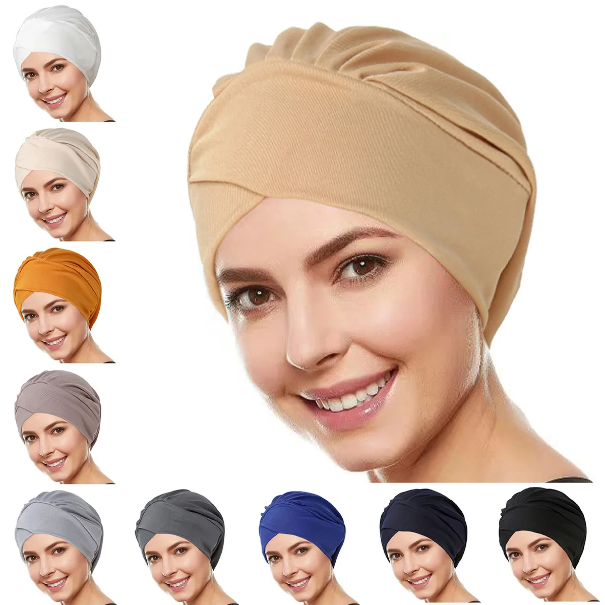 

Indian Women Cross Turbantes Headbands Caps Instant Hijab Chemo Cap Hat Wrap Headwear Hair Loss Bonnet Female Muslim Indian Hat