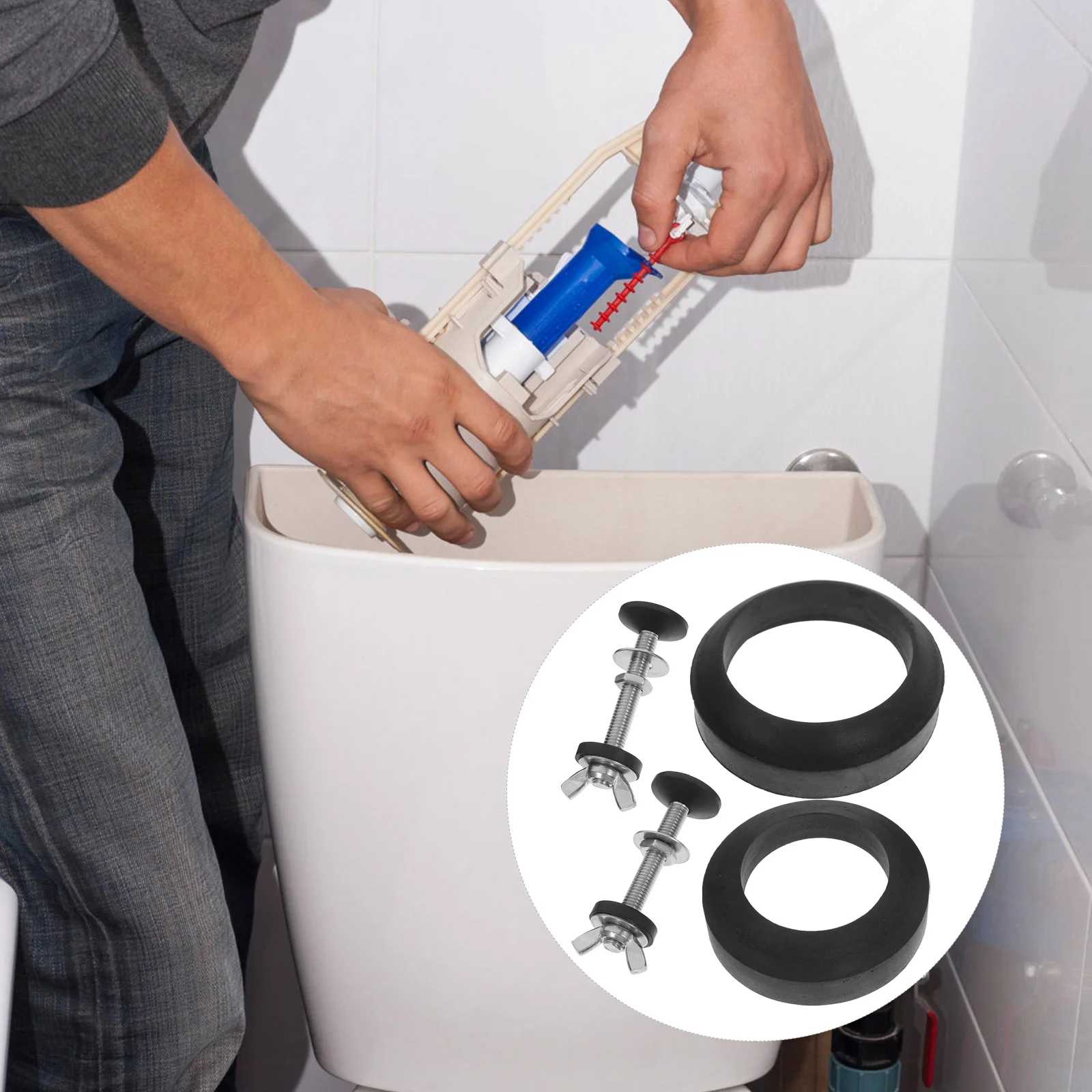 

Toilet Accessories Replacement Kit inside Tank Universal Bowl Part Bolt Caps Parts Rubber Heavy Duty Bolts Water Coupling