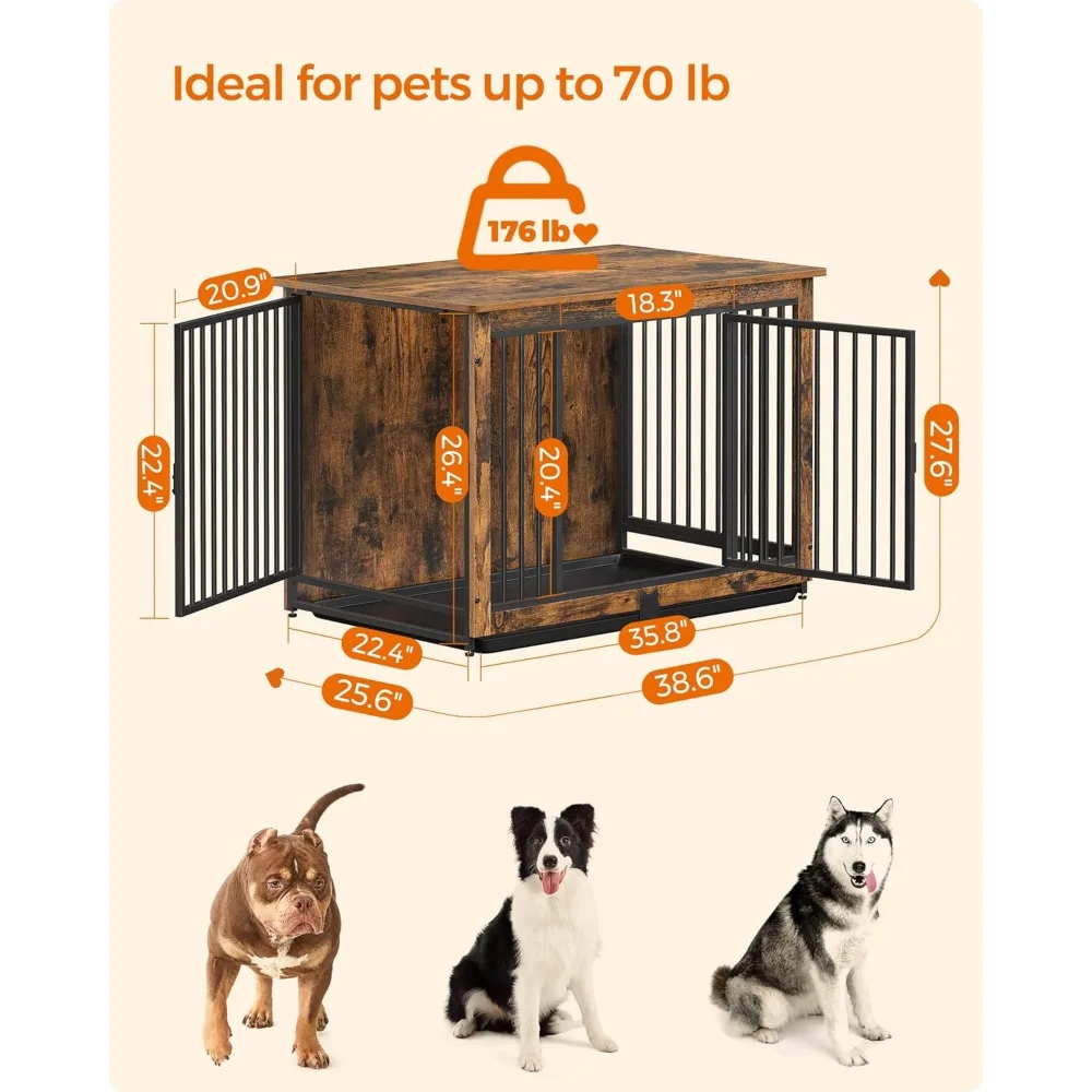 Dog Crate Furniture, 38 Inches Dog Kennel , with Removable Tray, Heavy-Duty Dogs Cage End Table,