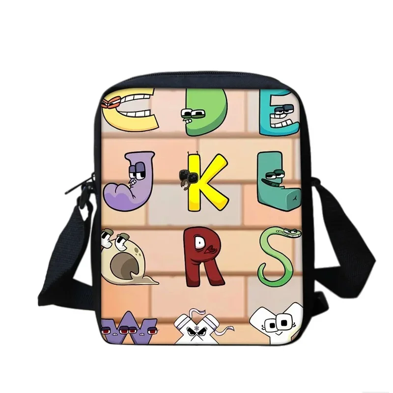 Alphabet Lore Shoulder Bag with Cartoon Printed Letters, Large Capacity, Cute and Compact, Outdoor New Style for Boys and Girls