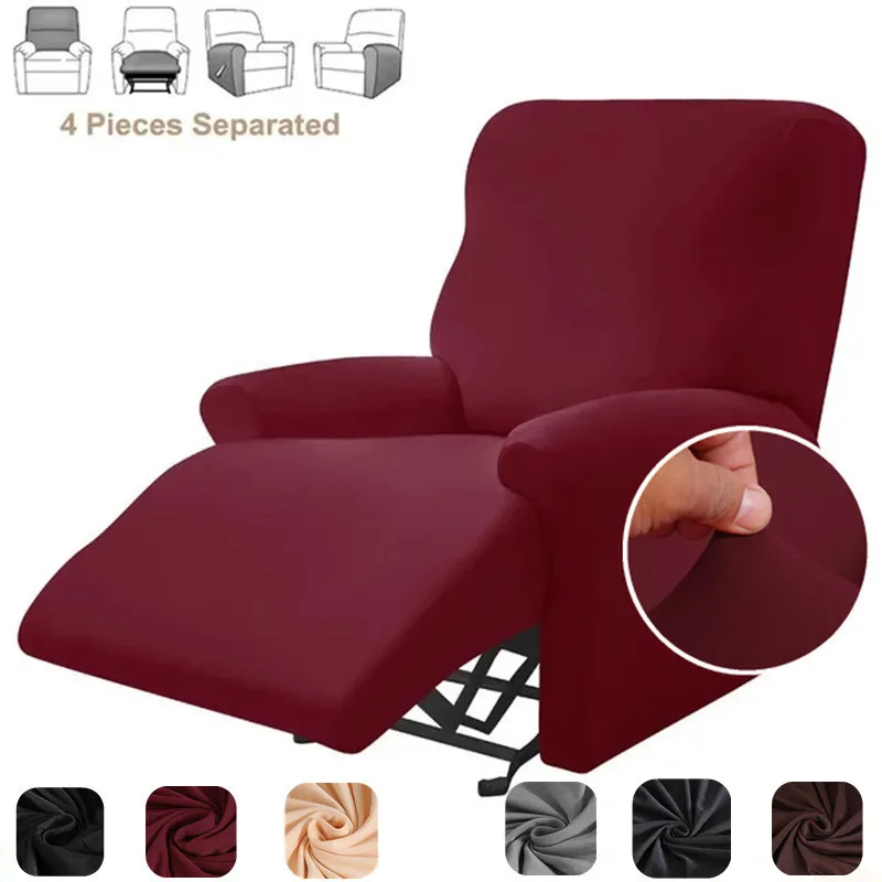 4pcs/set Solid Color Stretch Recliner Sofa Cover for Living Room Elastic Non Slip Armchair Covers All-inclusive Couch Slipcovers