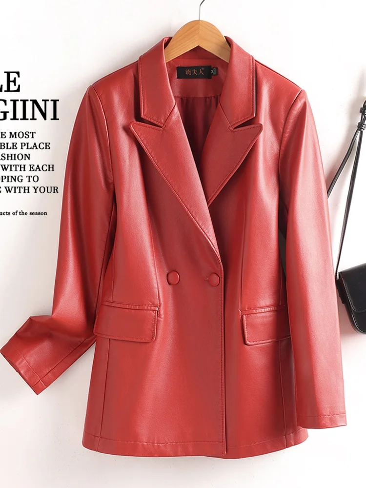 

Женская кожаная куртка из натуральной овчины Ning: короткая, свободного кроя, в корейском стиле, модная, стройнящая, кожаное пальто-жакет