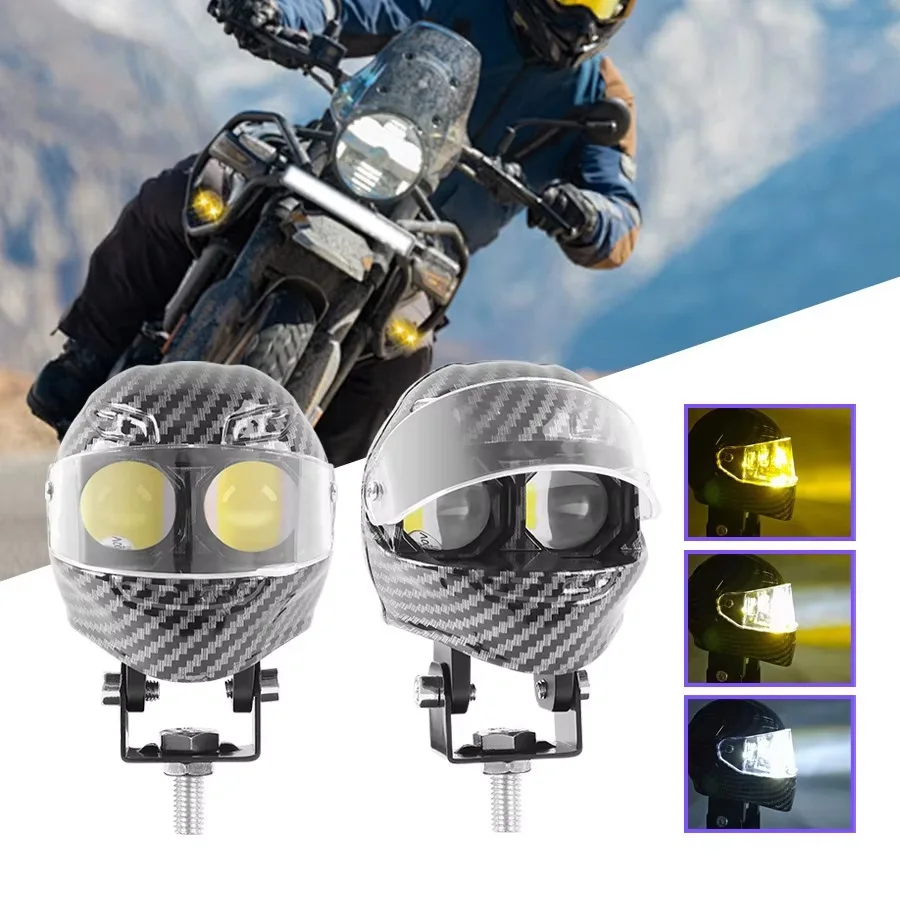 

Motorcycle Spotlight Helmet Style Fog Driving Light Dual Eye White Yellow 12V Projector Lens for Moto Offroad Tractor Headlight
