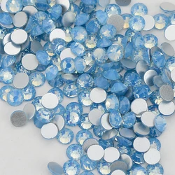 SS3-SS30 Blue Opal Glass Flatback Rhinestones Round Silver Bottom Glue On Crystal Stones for DIY Crafts Nail Art Decoration