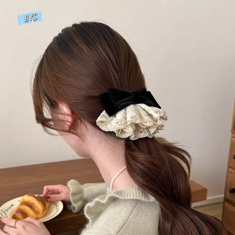 

Cloth Red Velvet Bow Hair Clip Wine Red Vintage Style Bowknot Spring Clip Hair Clips Korean Style Lace Bow Hairpin