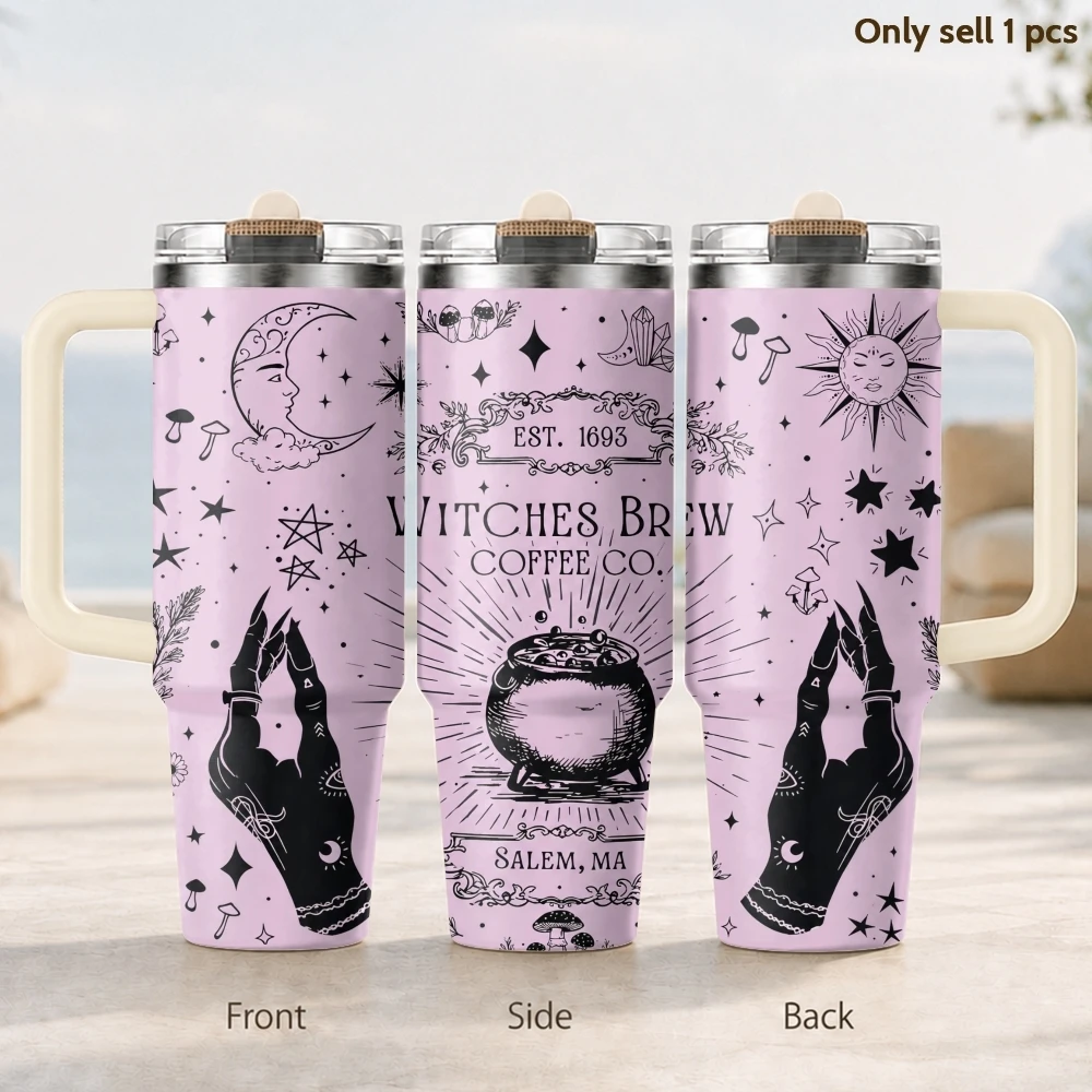 

Featuring a Witch Design Vacuum Flasks 40oz 3rd Gen Vacuum Insulated Stainless Steel Tumbler Cup with Handle Straw Lid