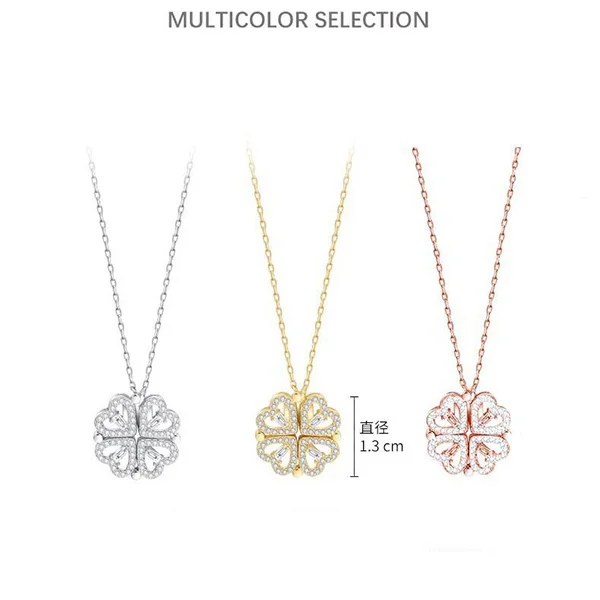 1pc Heart Shaped Four Leaf Clover Pendant Necklace Jewelry Zircon Women Love Clavicle Chain Gifts Openable ChokerJewelry_maomaolike.com