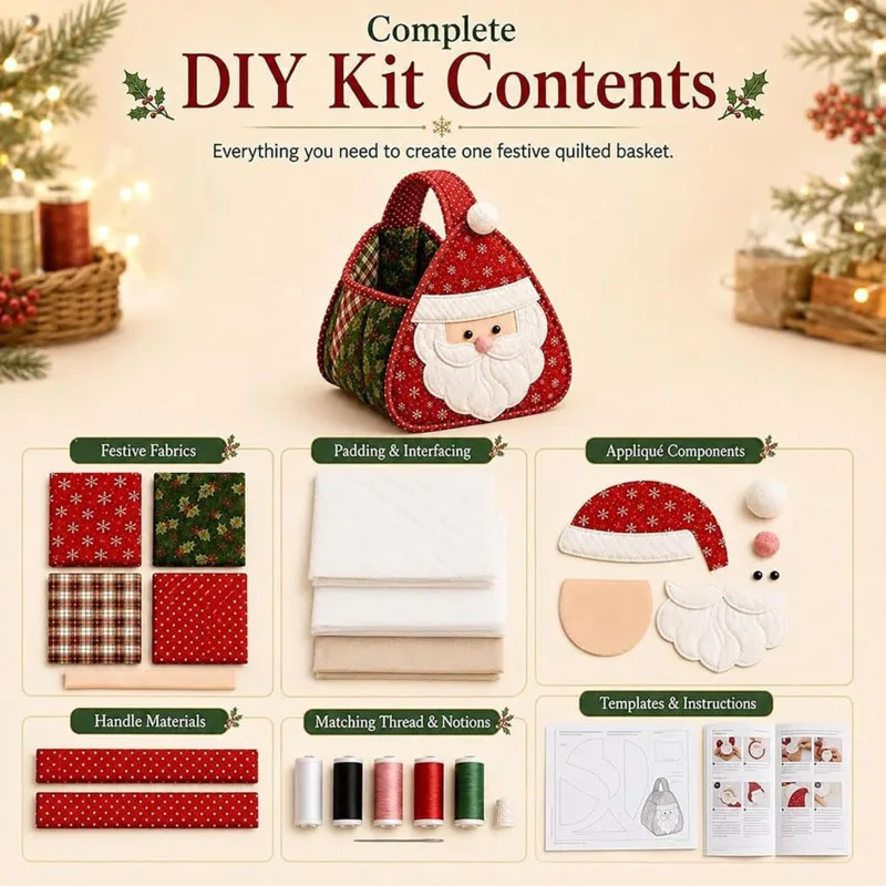Christmas Snowman Quilted  Basket Portable Fabric, Storage Tote Bag Xmas Tree Santa Claus Home Decor, Organizer Gift For Holiday