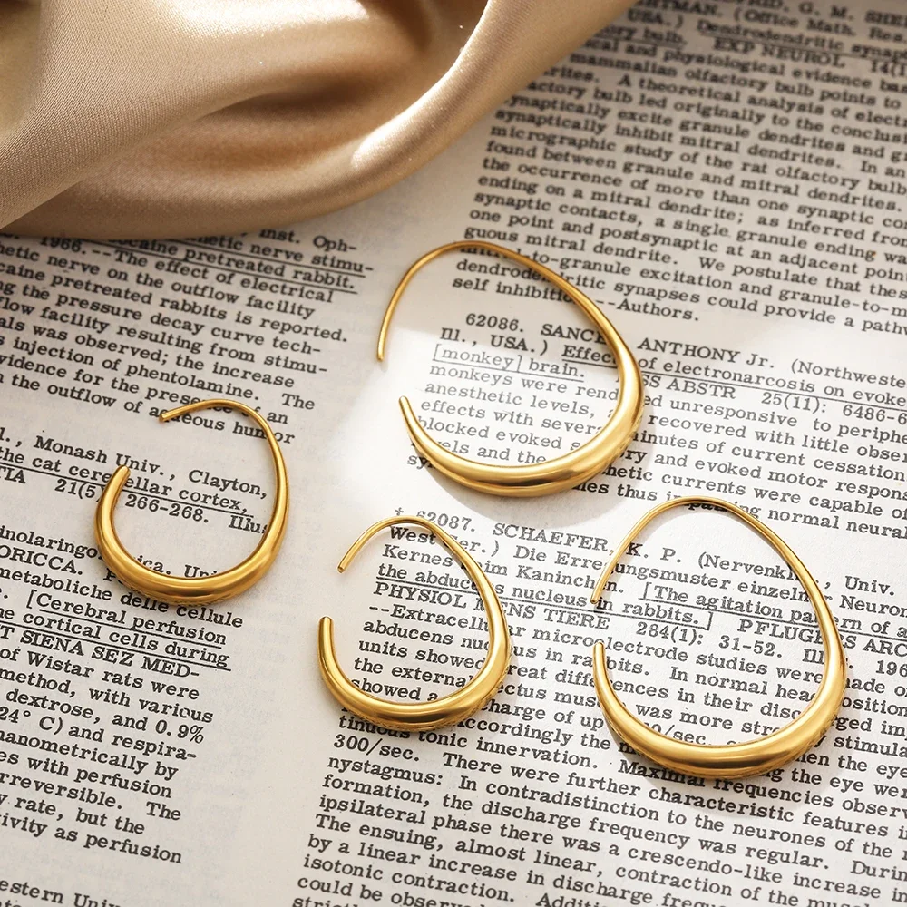 

Stainless Steel Teardrop Earrings for Women Golden Color Big Circle Oval Pull Through Ear Hoops Minimalist Dainty Jewelry Gift