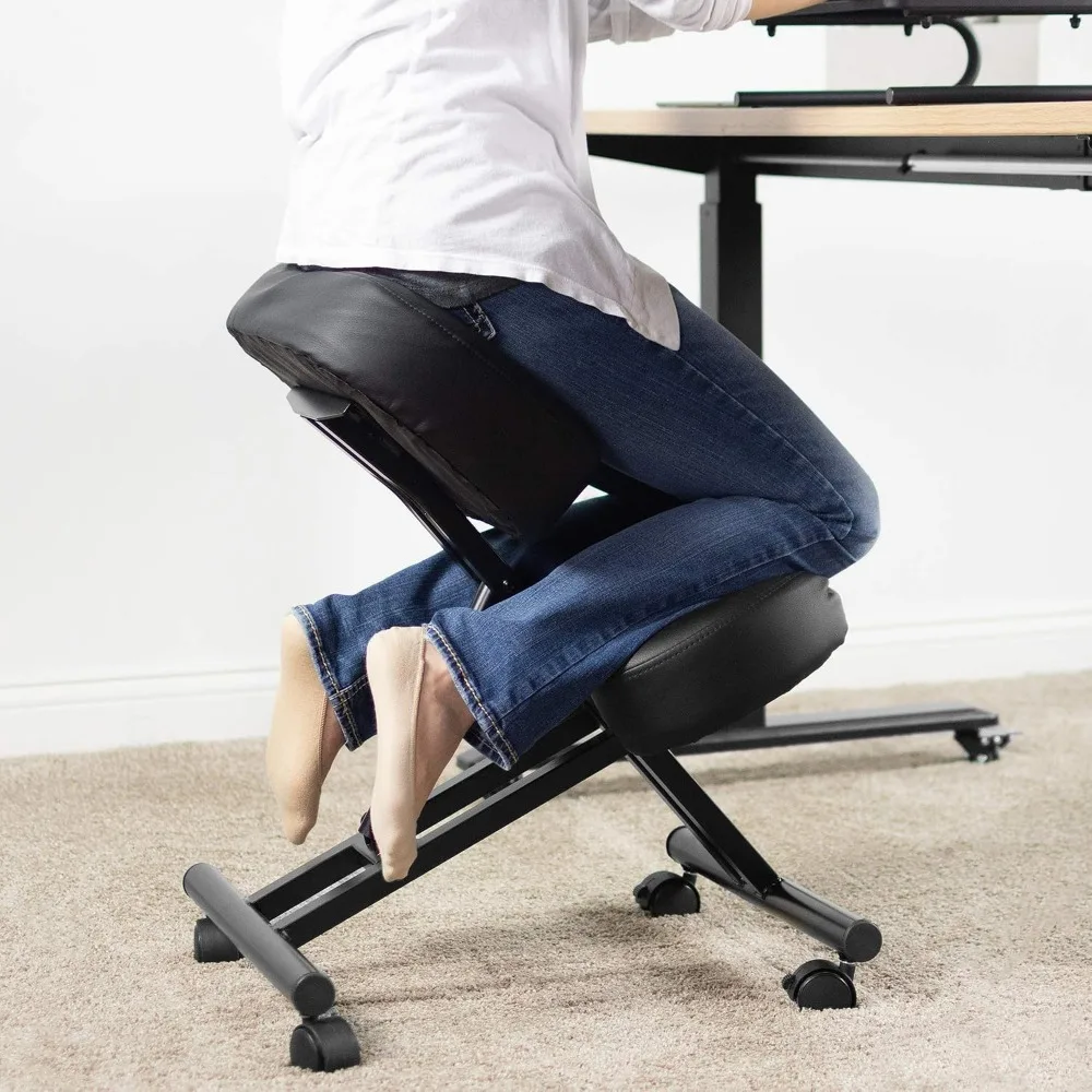 Adjustable Kneeling Chair for Posture Improvement - Comfortable Foam Cushions - Brake Casters