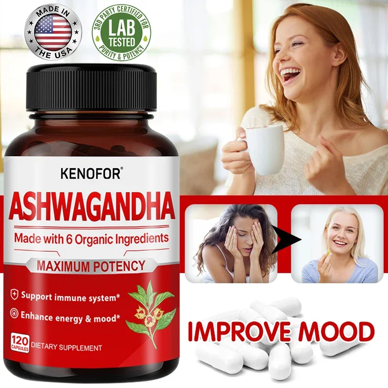 Organic Ashwagandha Capsules - with St. John\'s Wort - Increases Strength, Focus, Mood, Sleep, Energy, Immune Support Supplement