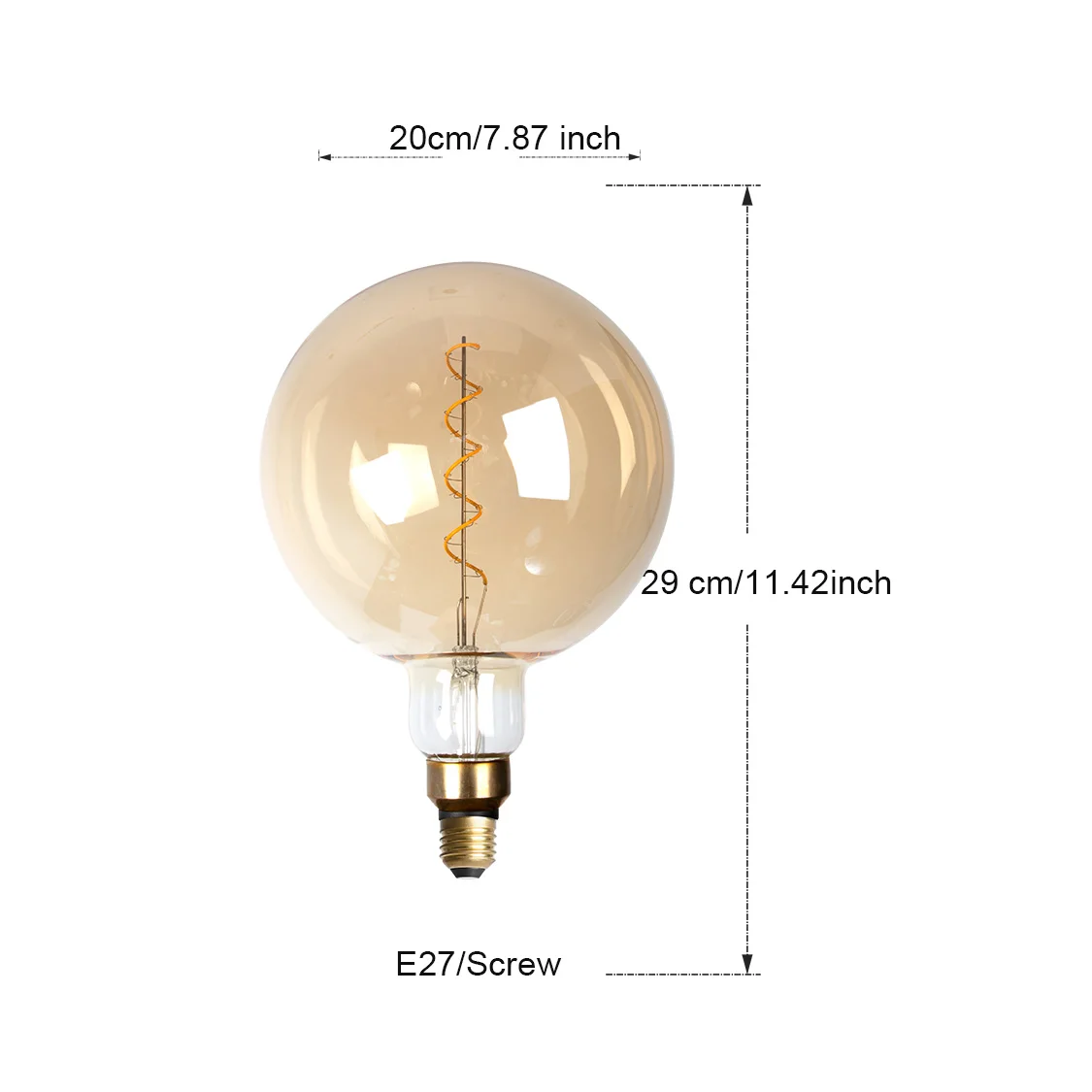 LEDフィラメント付き特大ガラス電球、金メッキ仕上げ、4W 220-240V、2500K温白色光、E27、20cm/7.87インチ省エネ