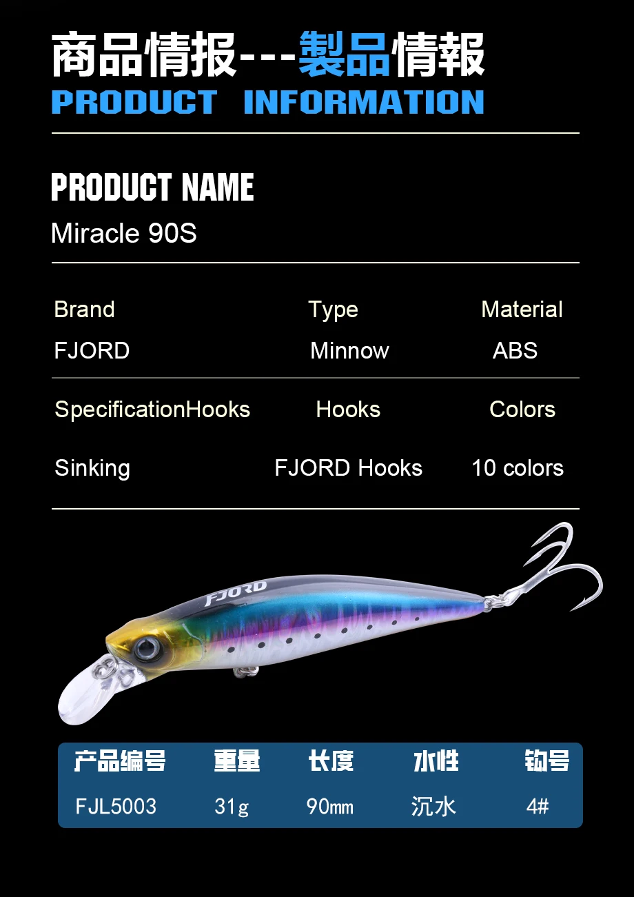 FJORD 90mm 31g Laser Miracle Sinking Black Minnow Hard Triple Hook Meerwasser Salzwasser SwimBait Künstliche Pesca Angelköder – Detail 2