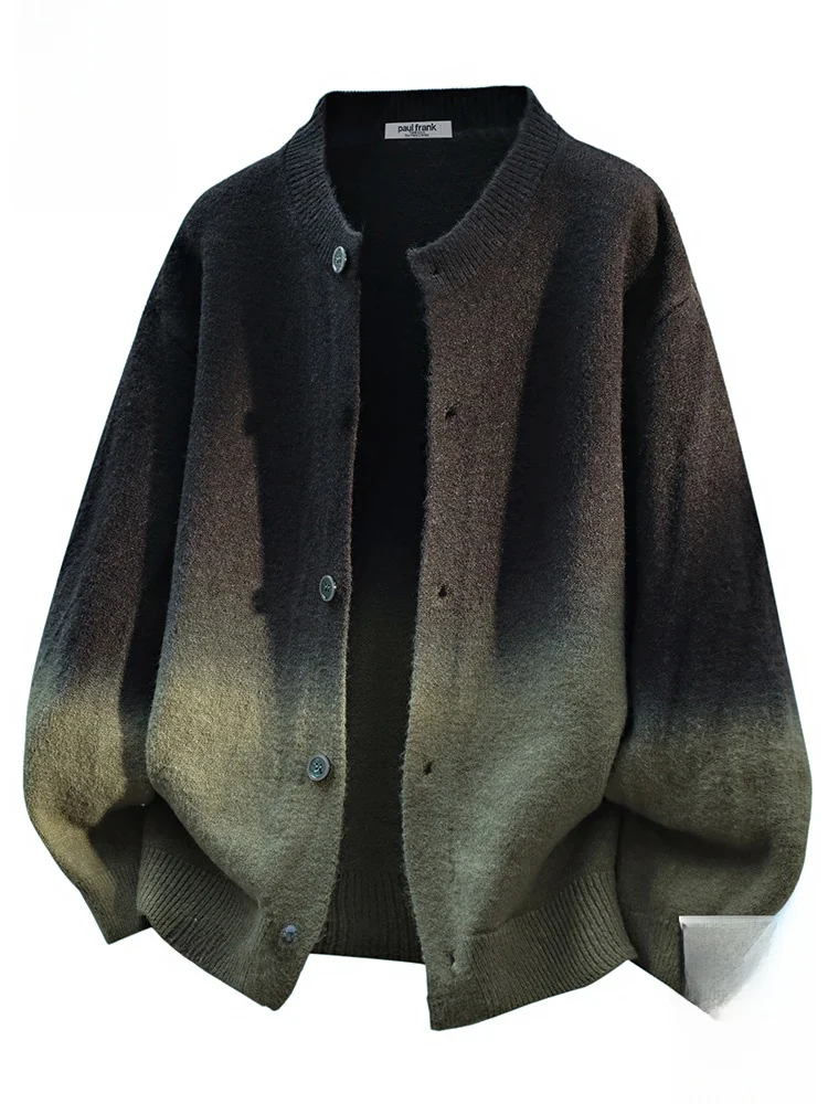 

PaulFrank round Ne Knitted Sweater Cardigan Men's Winter Casual Warm adient Color Coat Large Mouth Monkey Design