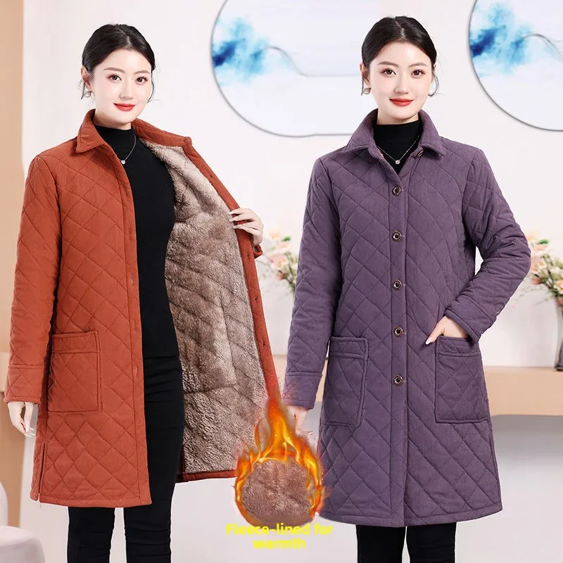 

Thiened Cotton Jaet Women's Outerwear Fce Lined Mid-Length Warm Coat for Middle-Aged And ly Winter New Sle